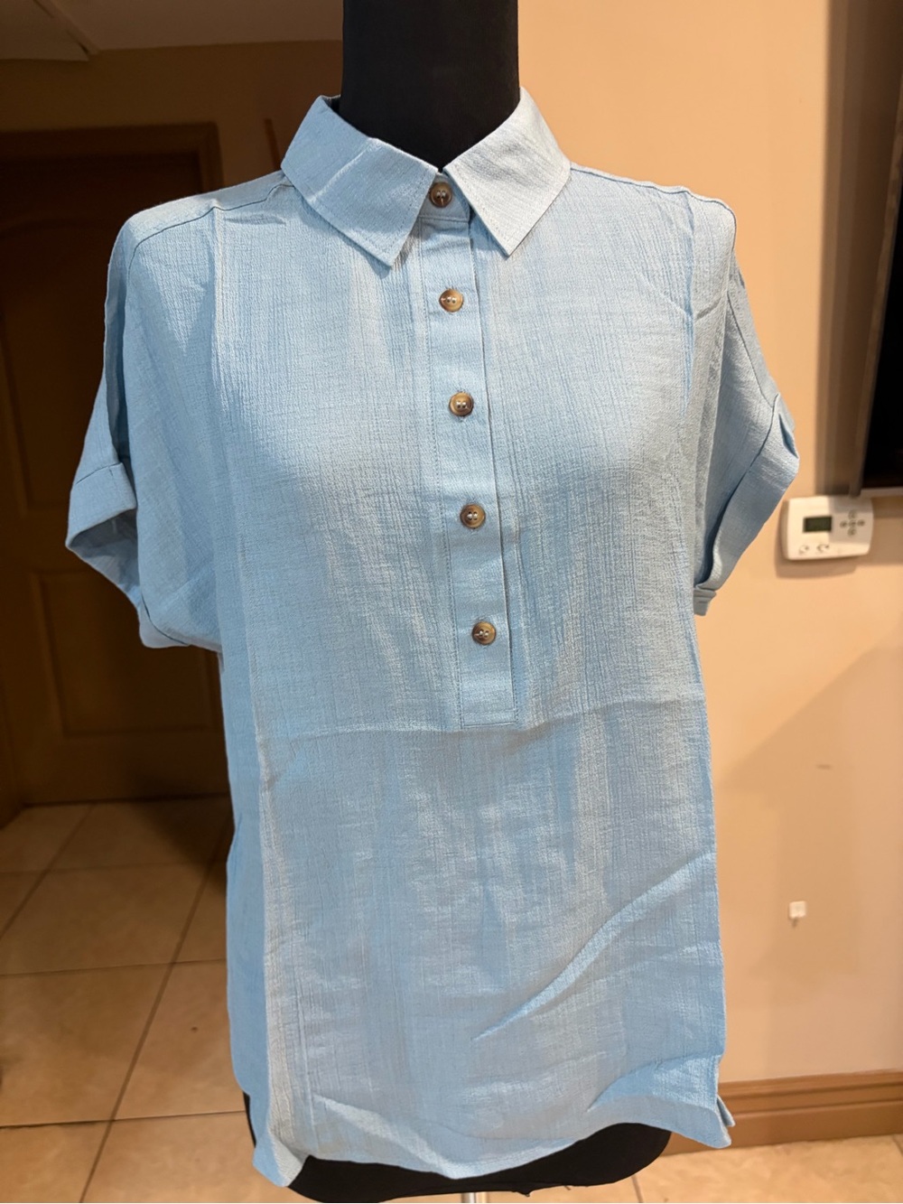 Blu Pepper Light Blue Collared Button Blouse
